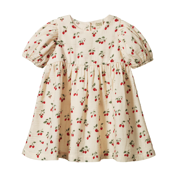 Albertine Dress Muslin Strawberry Blush Print