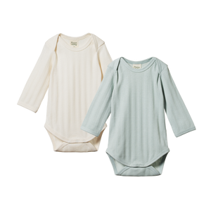 Long Sleeve Bodysuit Derby 2 pack Natural/Sea