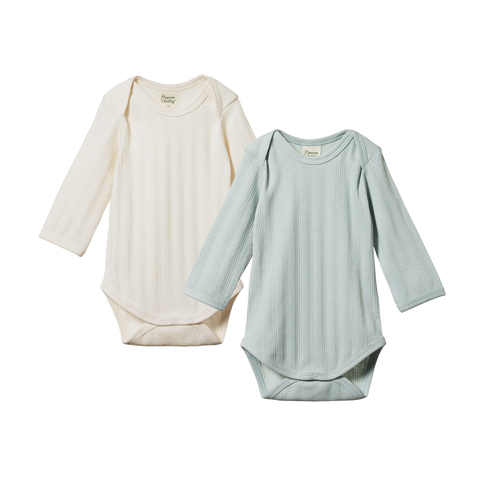 Long Sleeve Bodysuit Derby 2 pack Natural/Sea