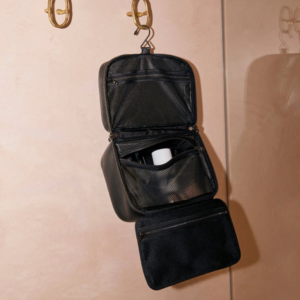 Farther Away Black Leather Toiletry Bag