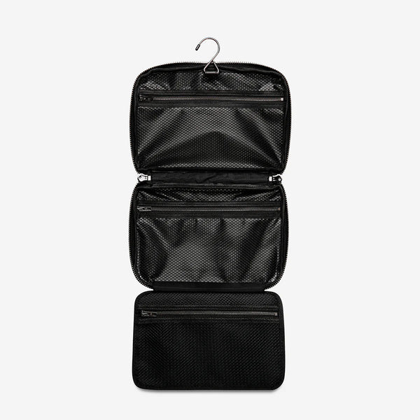 Farther Away Black Leather Toiletry Bag