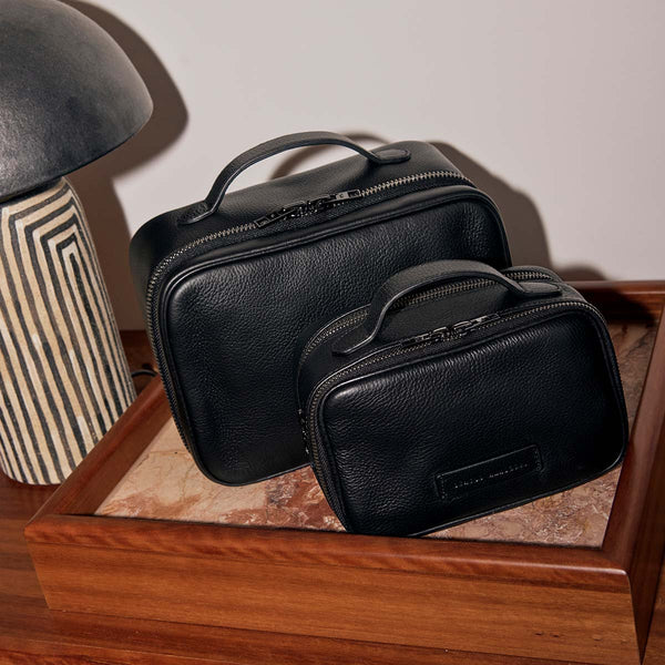 Farther Away Black Leather Toiletry Bag