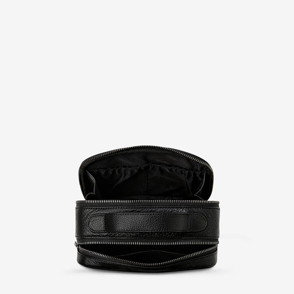 Sail on Black Leather Toiletry Bag