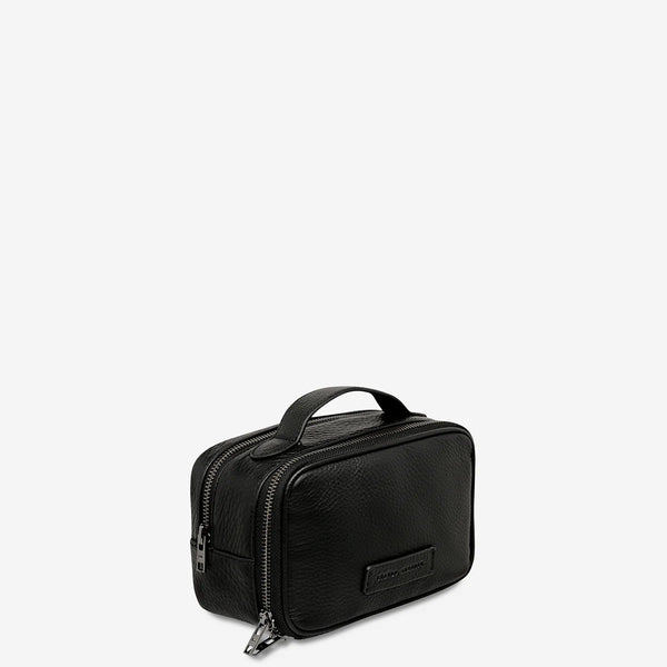 Sail on Black Leather Toiletry Bag