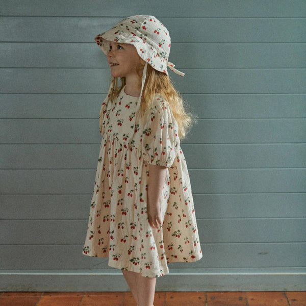 Albertine Dress Muslin Strawberry Blush Print