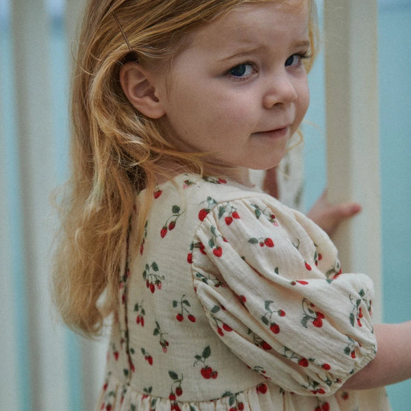 Albertine Dress Muslin Strawberry Blush Print