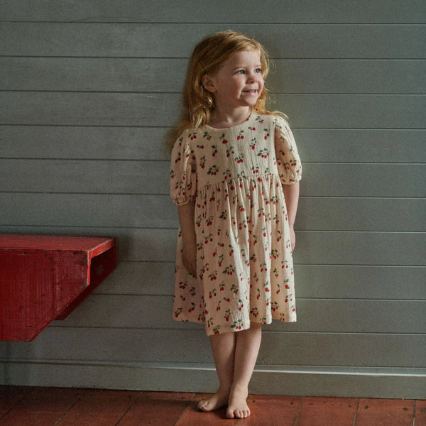 Albertine Dress Muslin Strawberry Blush Print