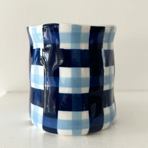 Summer Navy & Cornflower Blue Gingham Candle Small