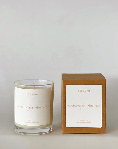Hope & Me Vanilla Coconut & White Musk Candle 40 Hour