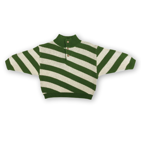 Button Up Diagonal Stripe Pull Over Verde
