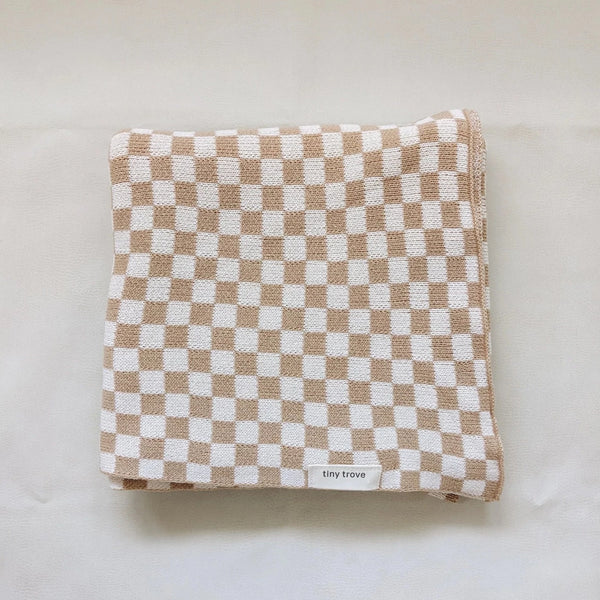 Revie Checkerboard Knit Blanket Beige