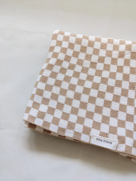Revie Checkerboard Knit Blanket Beige