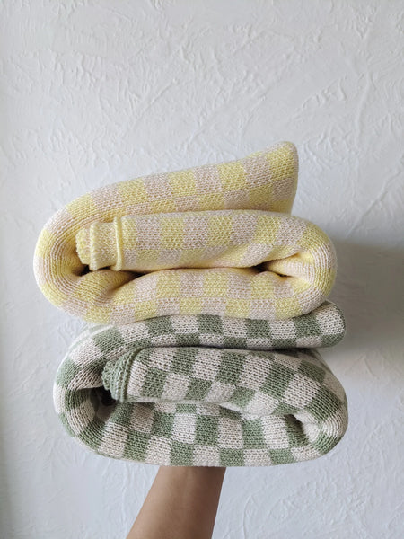 Revie Checkerboard Knit Blanket Sage