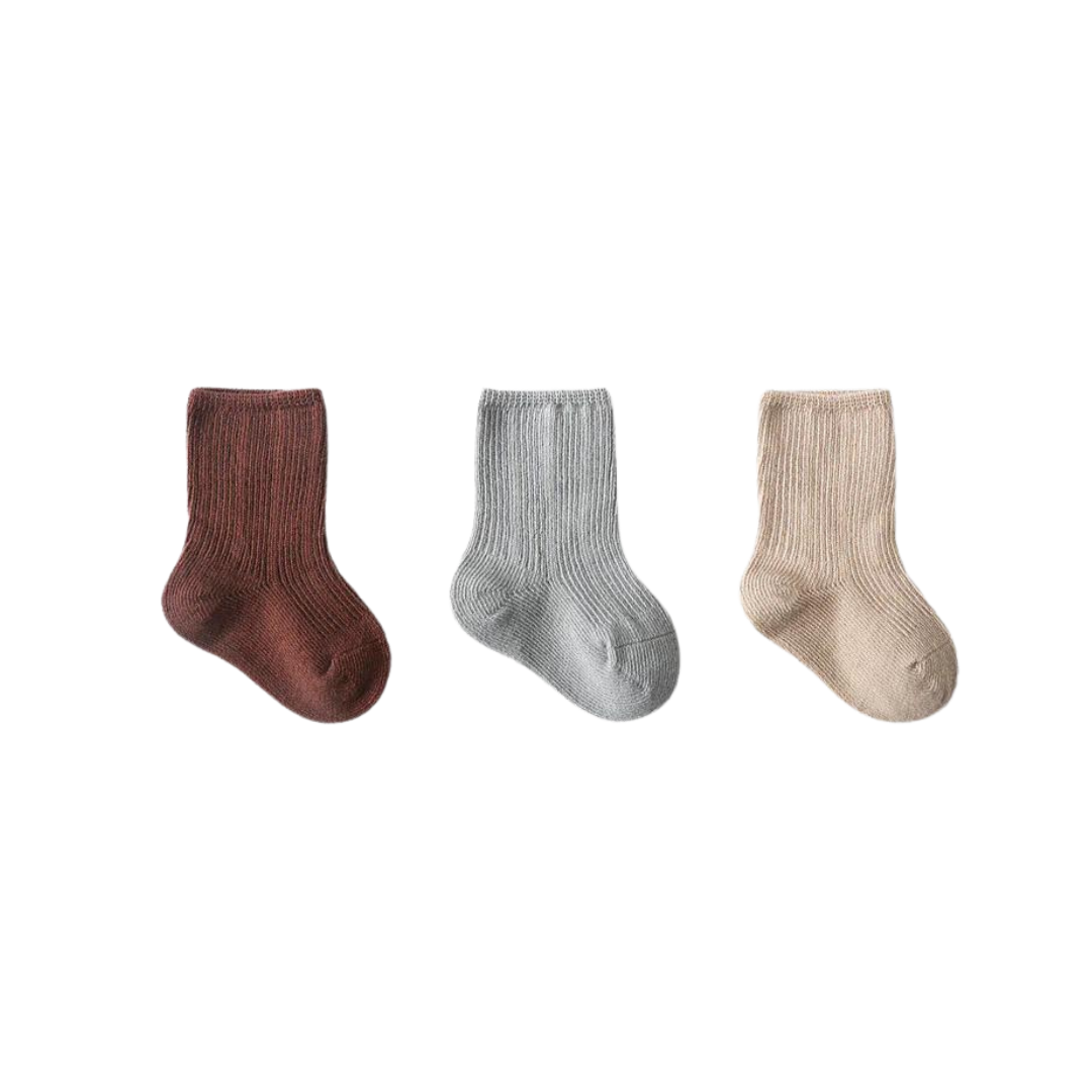 Baby Sock Set of 3 Brown, Grey, Beige