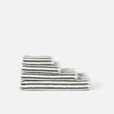 Wide Stripe Cotton Bath Towel Range Olive/White